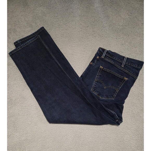 Levis 505 Jeans Mens 40x29 Blue Dark Wash Straight Leg Zip Fly Stretch Denim - Picture 1 of 10